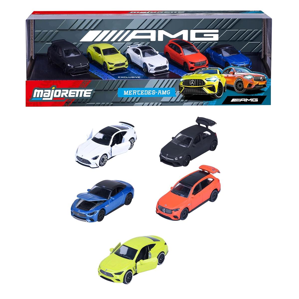 Majorette Mercedes AMG 5 Pack Set – Metal Toy Car with Freewheel, Suspension & Opening Parts for Kids & Collectors