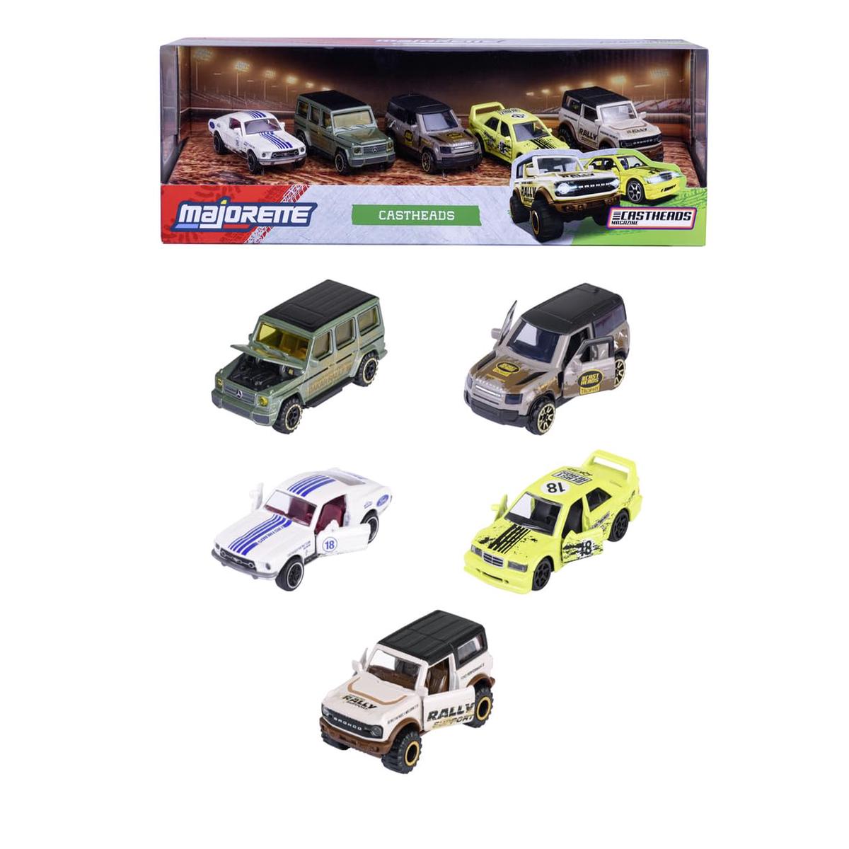 Majorette CastHeads 5 Pack Set – Metal Toy Car with Freewheel, Suspension & Opening Parts for Kids & Collectors