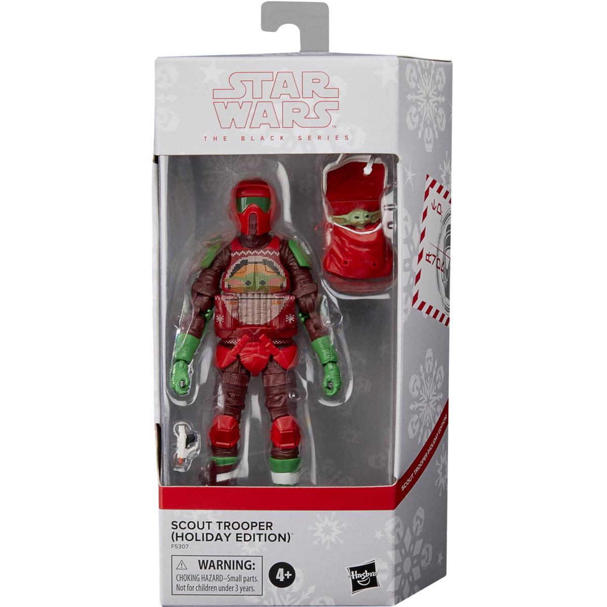 Star Wars: The Black Series – 6-Inch Scout Trooper (Holiday Edition) and Grogu in Holiday-Themed Bag