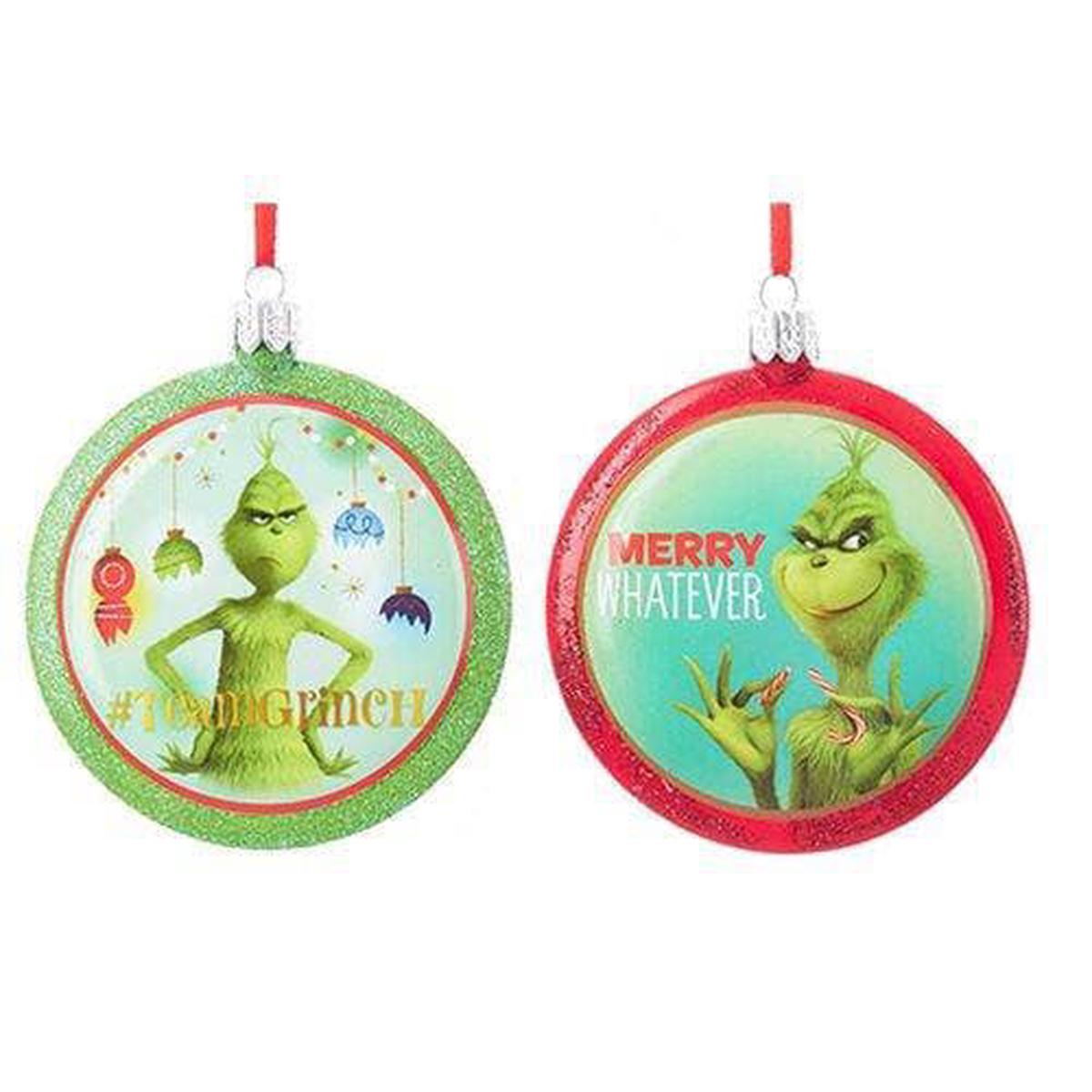 Kurt Adler – Grinch 3 1/2-Inch Blow Mold Disc Ornament – Set of 2