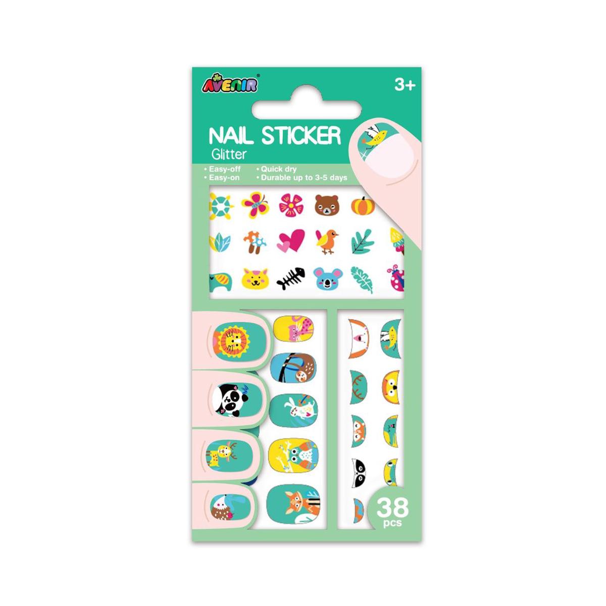 Small Nail Stickers – Animals with Glitter (38 pcs)