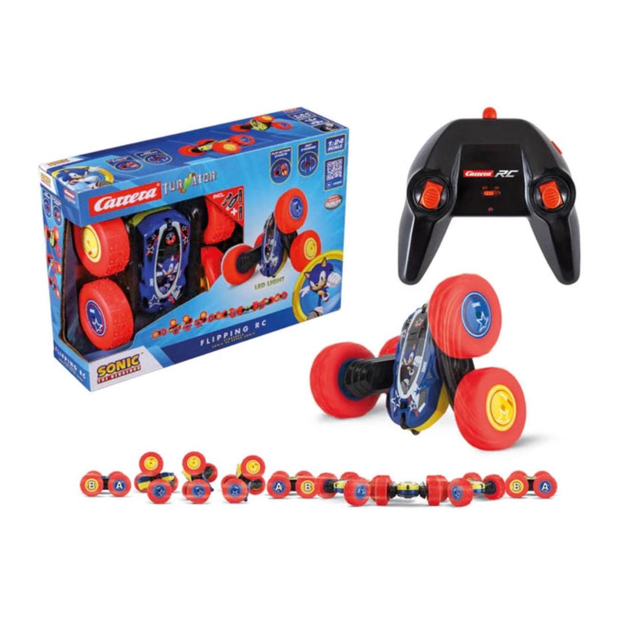 Carrera Turnator Sonic the Hedgehog Sonic vs Super Sonic Flipping RC Car 1:24, Red/Blue, 6+ year