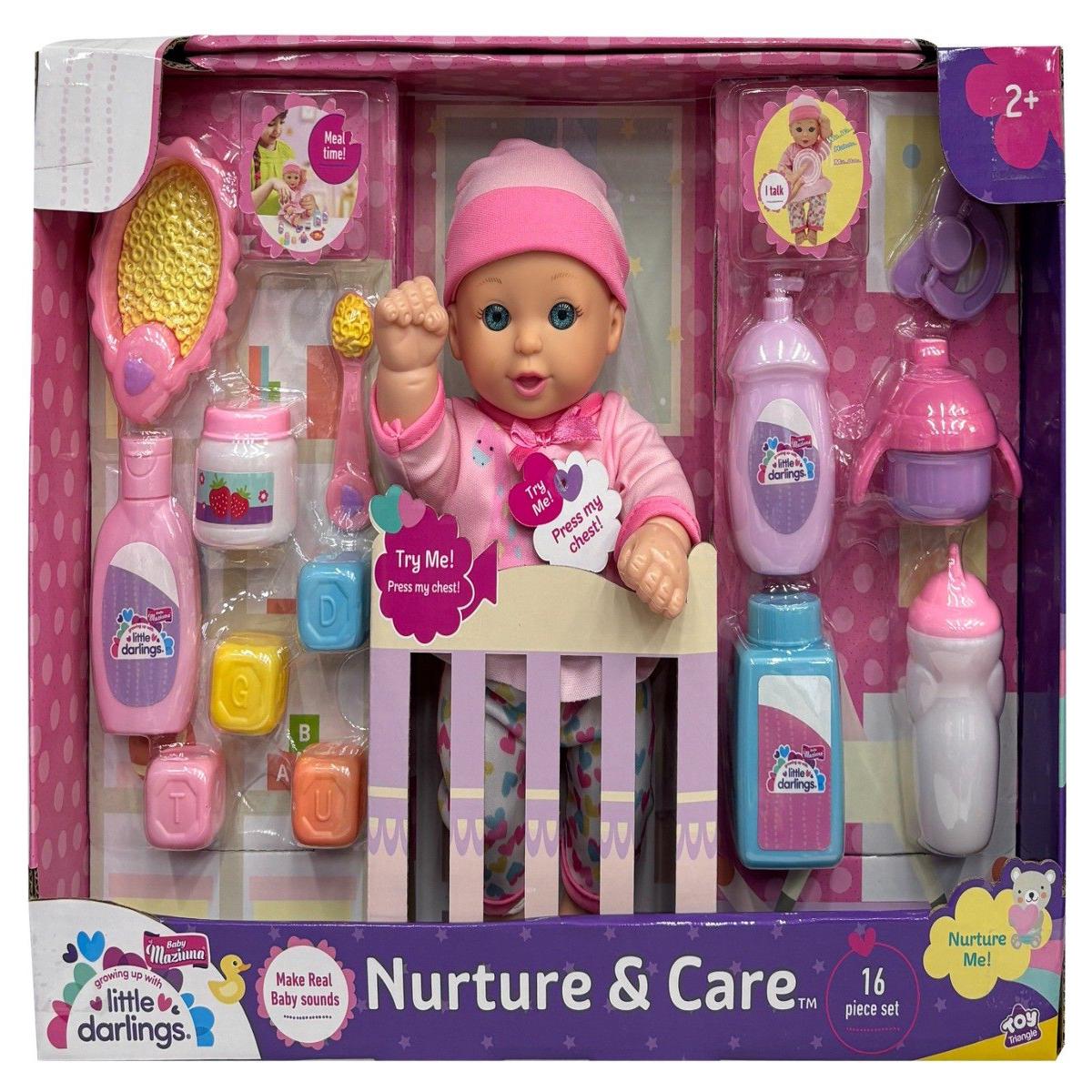 Baby Maziuna Little Darlings Nurture & Care Interactive Baby Doll Playset, 27.9cm, 16 Pieces, 24 Months+