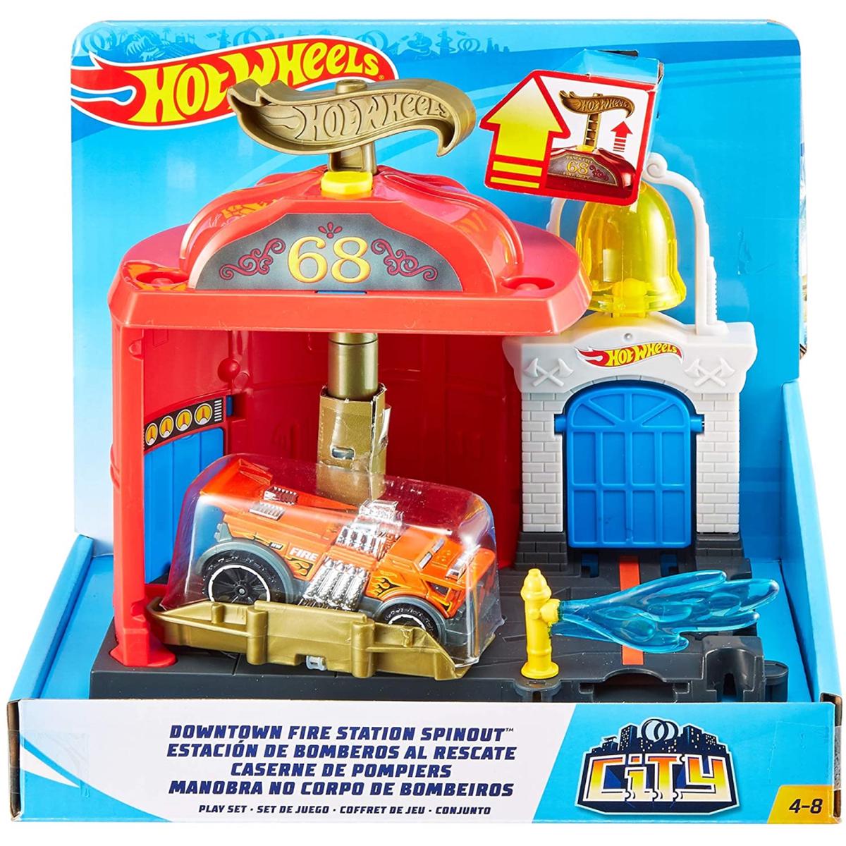Hot Wheels City Downtown Fire Station Spinout Play Set FMY96