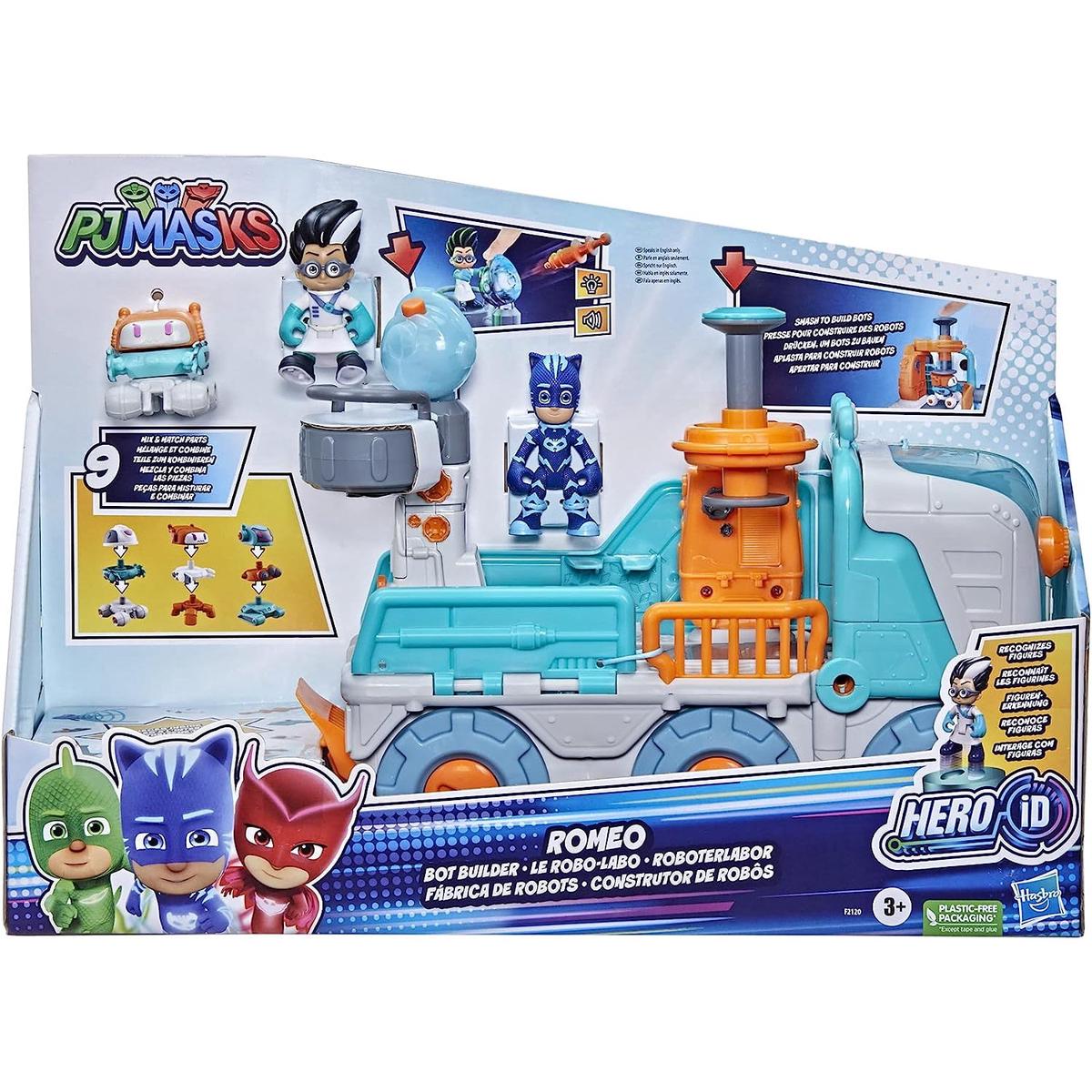 PJ Masks Romeo Bot Builder Preschool Toy, 2-in-1 Romeo Vehicle and Robot Factory Playset