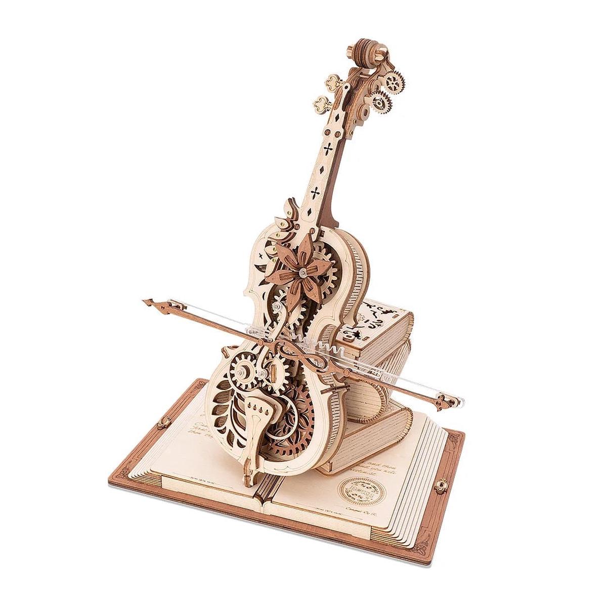 Robotime ROKR AMK63 Magic Cello: 3D Wooden Puzzle & Mechanical Music Box – Movable Stem, Creative & Fun Toy for Children and Girls