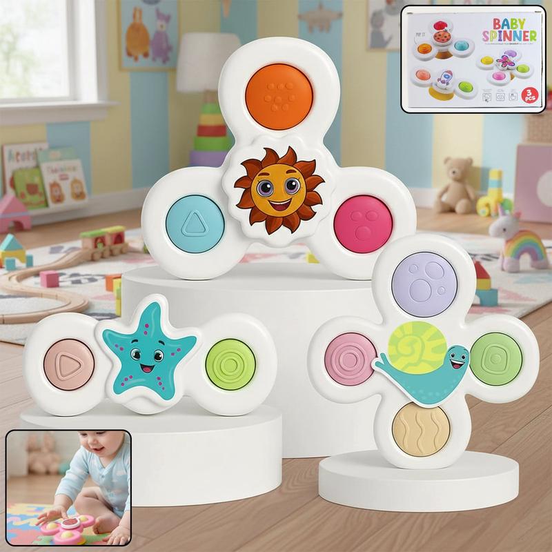 White Baby Spinner Toy Set  Sensory Suction Spin Toys (3 Pc Set)