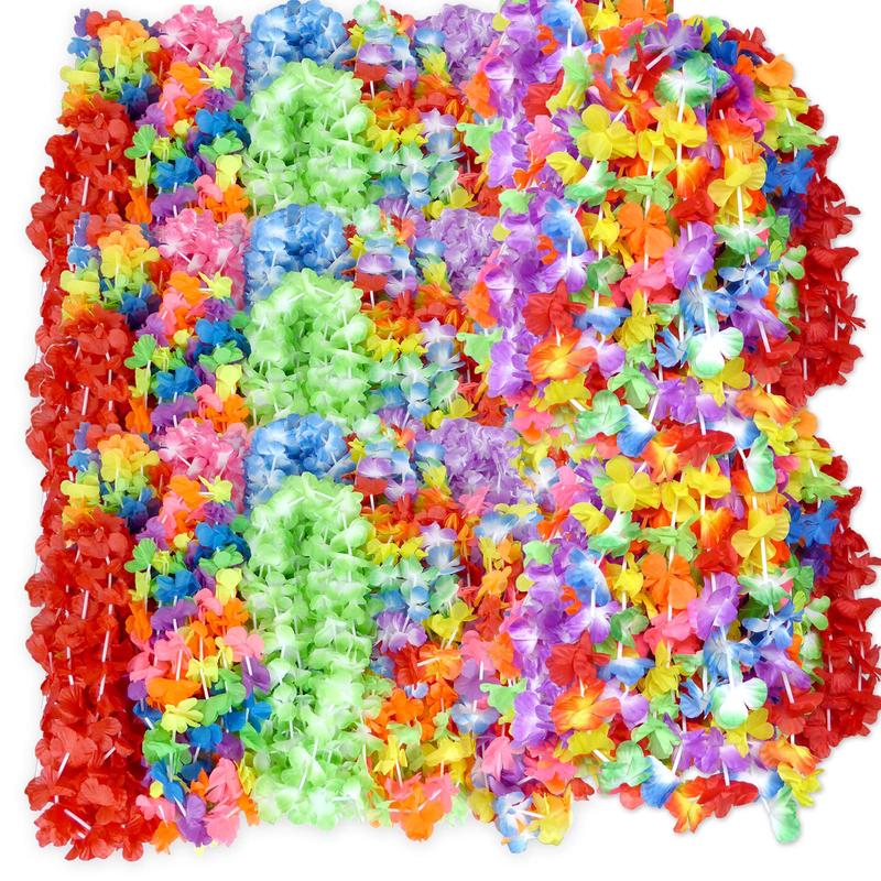 AnapoliZ Mega Luau Leis 100 Pack Hawaiian Theme Multi Colorful Tropical Summer Floral Necklace Simulated Silk Lei, Party & Weddi
