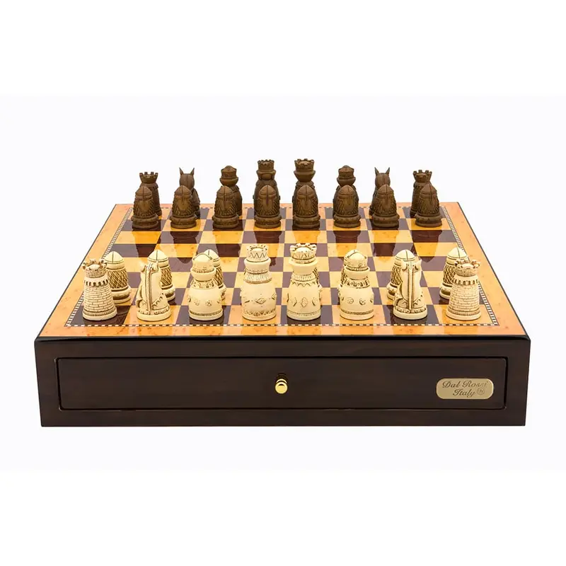 Dal Rossi 18 Chess Set Walnut Finish w/ Medieval Pieces