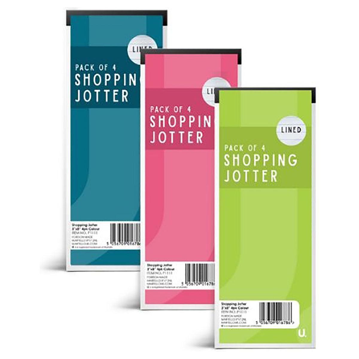 Shopping Jotter Notepad 3"x8" 4pk Colour Assorted