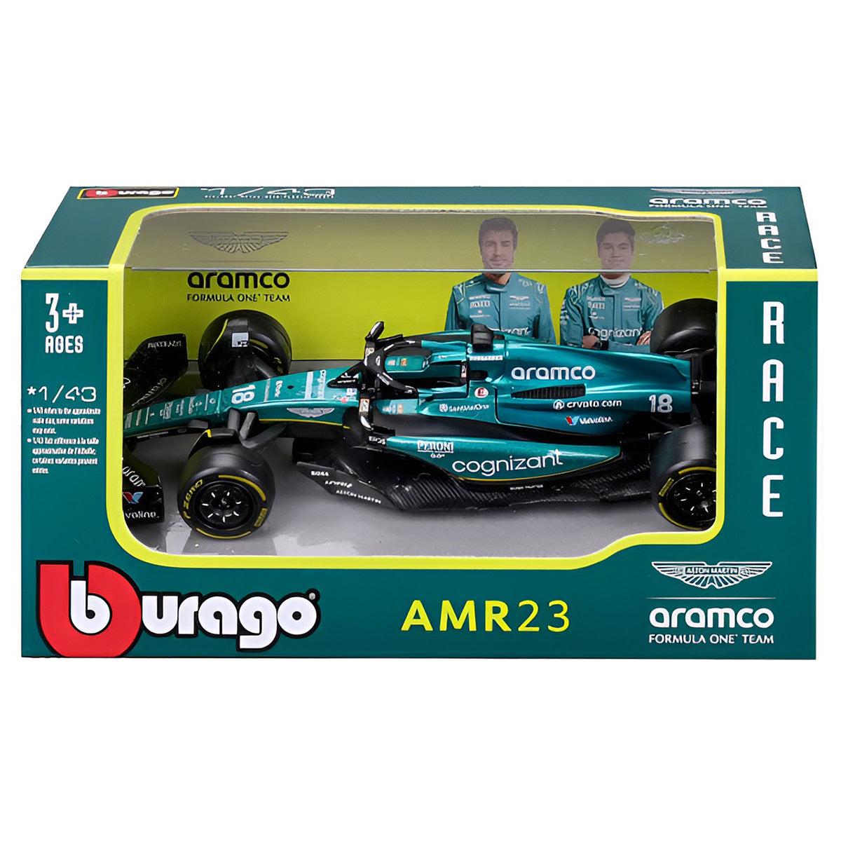 Bburago Aramco F1 Aston Martin AMR23 Lance Stroll 1:43 Race Car