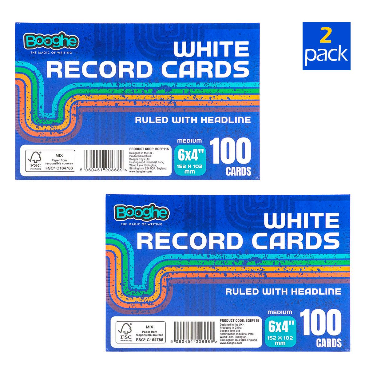 100 A6 Record Cards Ruled with Headline White (2 Pack)