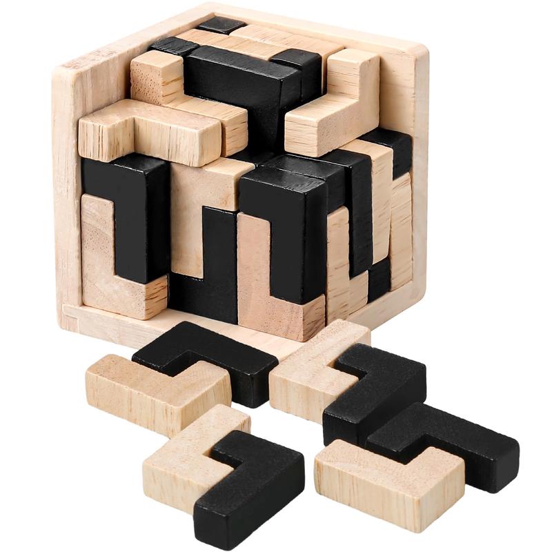 Yilloog Wooden Puzzle Games Brain Teasers Toy Educational 3D Logic Puzzles  Brain Teaser Intellectual Removing Assembling Puzzle Gift for Party mature-themeds(Cube)