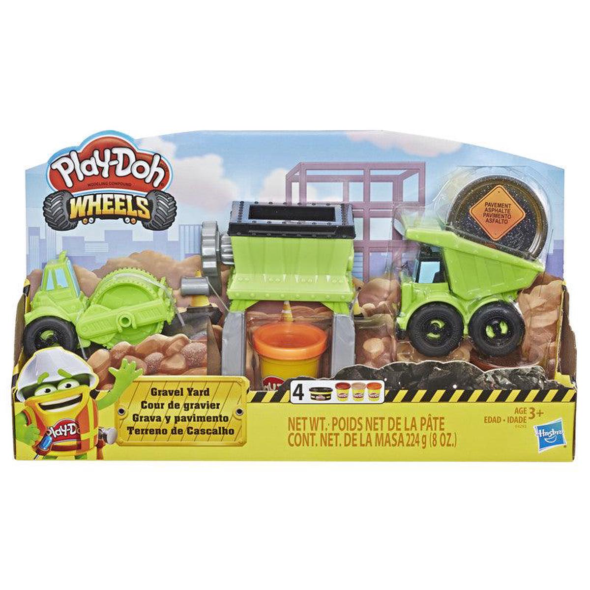 Play-Doh Wheels Gravel Yard Construction Toy with Non-Toxic Pavement Buildin’ Compound Plus 3 Additional Colors
